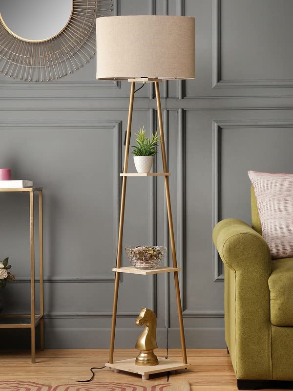 Lamp Plus 3 Shelf Floor Lamp in Solid Wood & Natural Wood Base in Beige ...