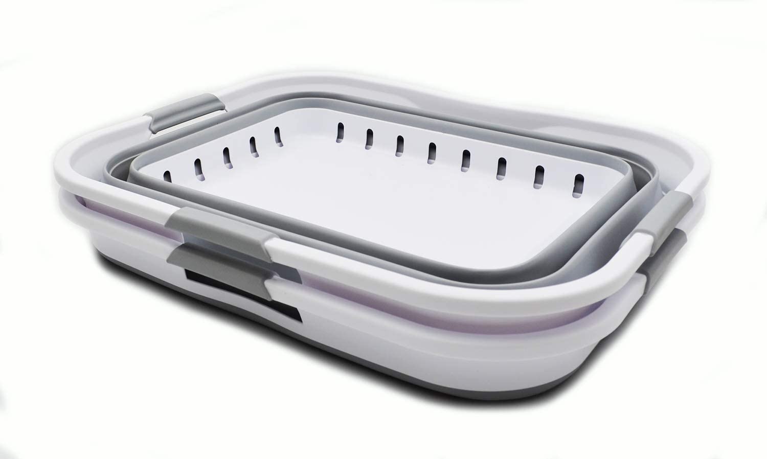 SAMMART 42L 2er-Set zusammenklappbarer Kunststoff-Wäschekorb-faltbarer Pop-Up-Aufbewahrungsbehälter/Organizer-tragbare Waschwanne-platzsparender Korb/Korb (2, Weiß/Grau)