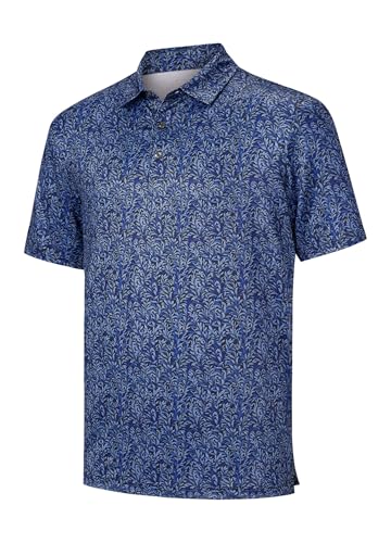 WILLIT Men's Golf Polo Shirts Short Sleeve Quick Dry Performance Moisture Wicking Print Casual Navy Leaf 3XL