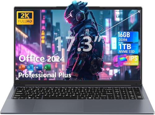 Fsjun �m�[�g�p�\�R�� Office 2024/Win11 Pro���� 17.3�^ ���� 2K FHD IPS PC Twin Lake N150(�ő�3.6GHz) 4�R�A DDR4 16GB RAM +960GB Nvme SSD USB 3.0