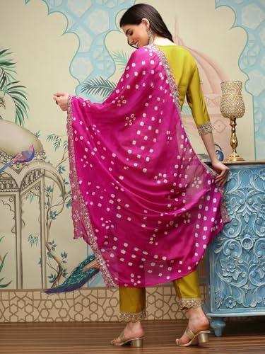 Image of ishin Yellow Floral Embroidered Thread Work Straight Kurta With Trousers & With Dupatta | Kurta set for women | Kurta with trousers and dupatta
