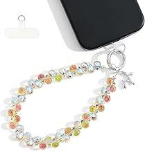 Universal Mobile Phone Charm Phone Wrist Strap with Tether Tab Beaded Phone Lanyard Phone Wristlet Handmade Semi-Precious Gemstone Phone Chain & Phone Case Keychain (Rainbow)