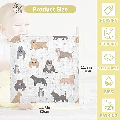 Image of vvfelixl American Bully Dogs Baby Burp Cloths Baby Muslin Washcloths for Boys Girls Cotton Baby Face Towel for Newborn Infants Soft and Absorbent 11.8 X 11.8In, 5 Pack