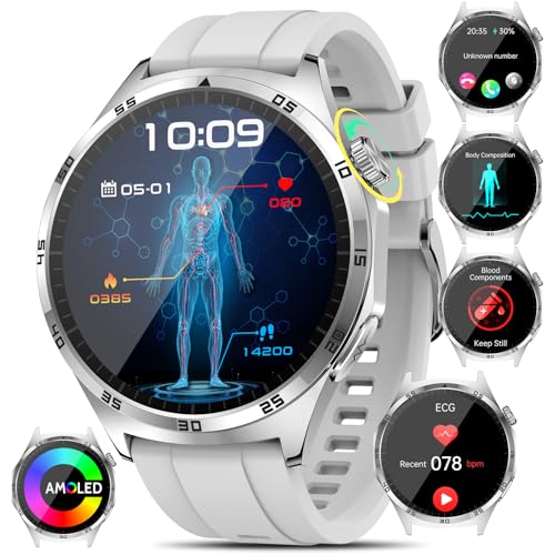 Smartwatch ECG/HRV/Acido Urico/BMI/Bluetooth Chiamate, 1.97 AMOLED Orologio Fitness con Pulsante SOS 24H Frequenza/Sonno/Pressione Sanguigna/ SpO2/Temperatura, smartwatch Salute IP68 iOS Android