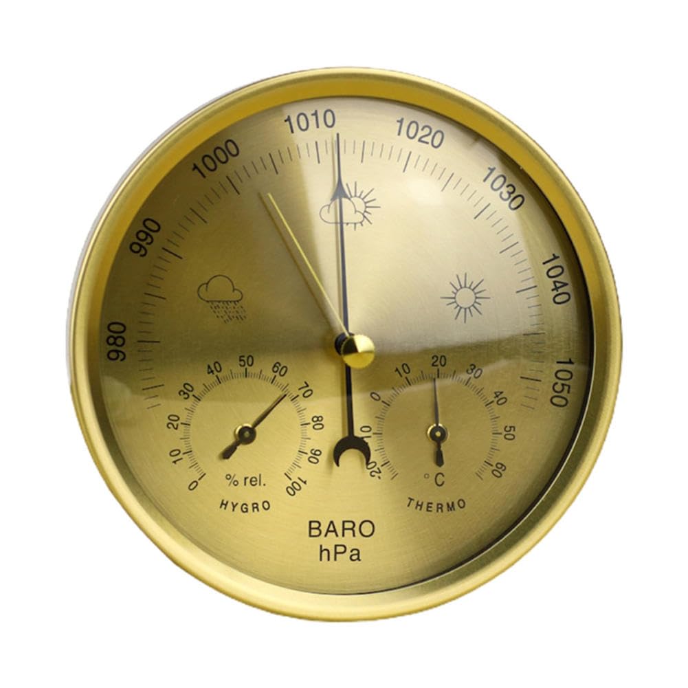 Barometers Weather Barometer Weather Station Dials Metal 3 in 1 Barometer Weather Station for Indoor and Outdoor Use Barometer Thermometer Hygrometer with Round Frame,for Fishing,Rock Climbin