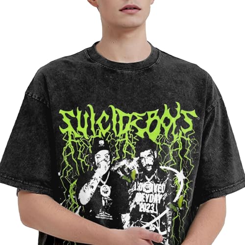 Suicide Music Boys Men Women Vintage Oversized Drop Shoulder Wash Solid Casual T-Shirts Loose Tees Top2