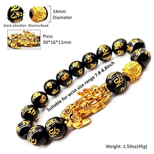 Feng Shui 14mm Black Hand Carved Mantra Beads Bracelet with 1 Golden Pi Xiu/Pi Yao and 1 Golden Mantra Bead Attract Lucky Wealthy2