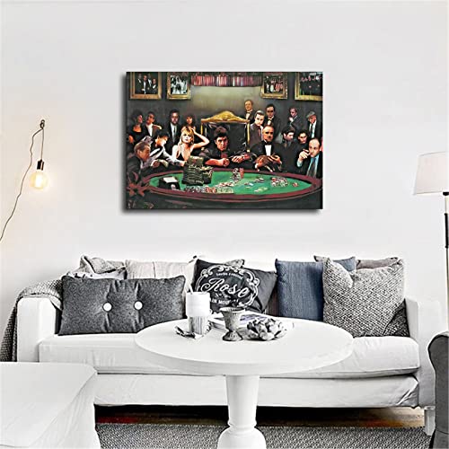 Gangster Poker Godfather Goodfellas Scarface Sopranos Poster Canvas Print Wall Art Modern Classroom Kitchen Bedroom Room Aesthetics Decoration Boys Women Gift Unframed And Framed (24X36Inch-Framed) #TOP2