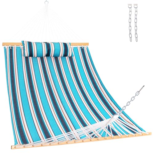Lazy Daze Hammocks 12 FT Sunbrella Fabric Hammock not Fading with Spreader Bars and Free Pillow Fits for 2 Persons, All Weather and Fade Resistant for Patio Yard, 450 lbs Capacity, Token Sur