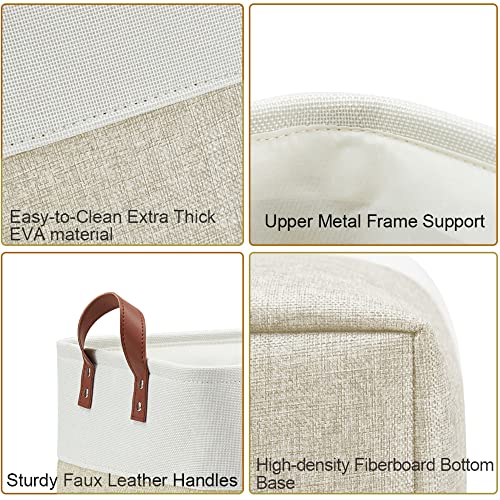 Image of DECOMOMO Large Storage Baskets | Closet Storage Bins 17x12x13inch Canvas Baskets For Storage Laundry Nursery Toys Cloth Linen (Beige & White, XXL - 3 Pack)