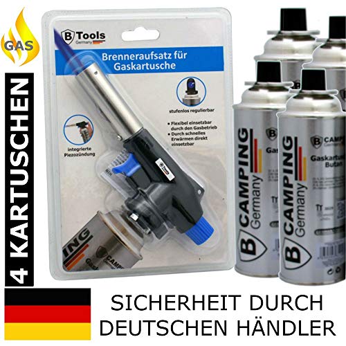 TronicXL Küchenbrenner + 4 Kartuschen Flambierbrenner inkl gas Bunsenbrenner für Creme Brulee Steak BBQ Nachtisch… – Bild 3