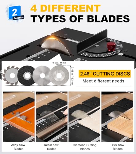 Sbestily Mini Multi-Functional Table Saw, Portable Desktop Electric Saw Small Cutter for Crafts Wood Acrylic, Adjustable-height Cutting, Speeds & Angle, More Accessories for Sanding Engraving