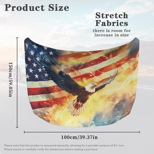 Image of Eagle American Flag Flame Print Car Hood Cover, Stretchable Breathable Automotive Hood Covers Protective Elastic Fabrics Car Hood Decoration and Protection Fit Truck Sedan SUV, 4th of July