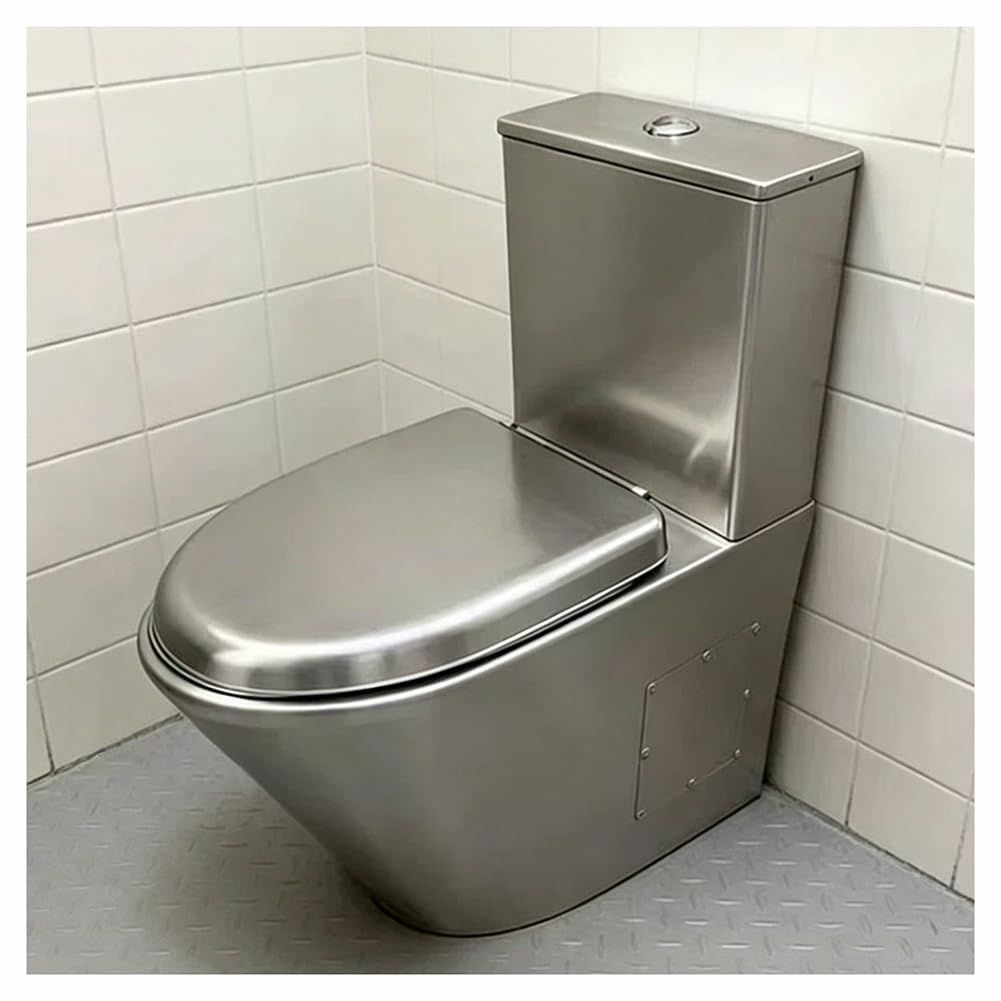 Inodoro de acero inoxidable con asiento abatible, de bajo consumo de agua