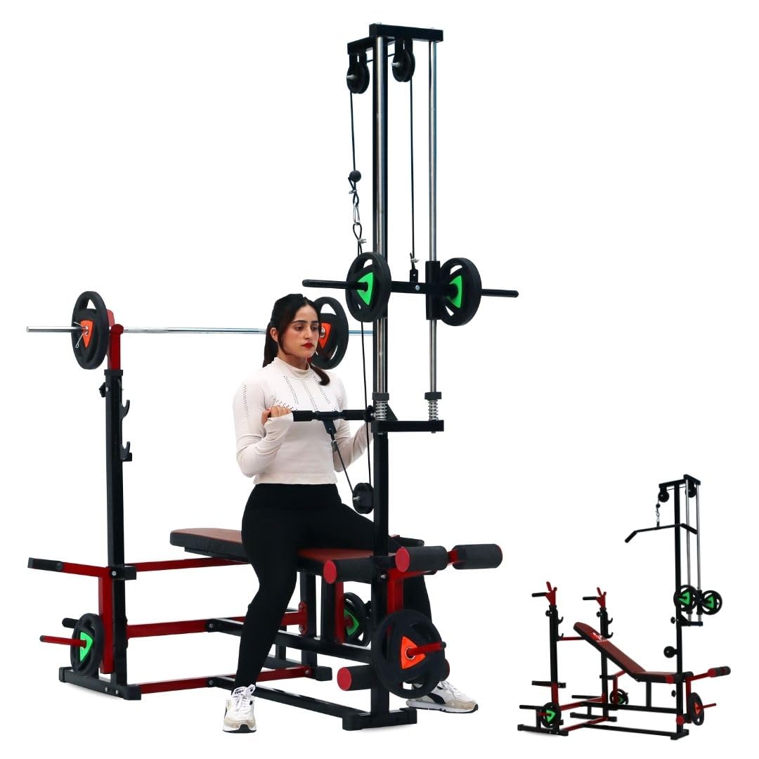 MUSCAZO FITNESS 20-in-1 Heavy Duty Pro Home Gym Bench with J-Hook Barbell Holder, Lat Pulldown, Leg Curl & Adjustable Incline/Decline-image-37