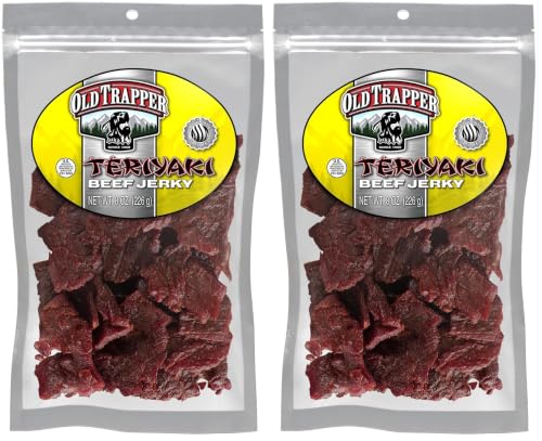 Image of Old Trapper Beef Jerky, Teriyaki 8 Ounce Individual Pack, Tender Meat Snack for Lunches or Between Meals, 11 Grams of Protein, Zero Grams of Fat, and 70 Calories per Serving (Pack of One) (Pack of 2)