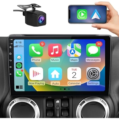 AWESAFE Car Radio Stereo Upgrade 2GB+64GB for Jeep Wrangler JK 2007-2018 Dodge Ram 1500 2500 2009 2010 2011 2012 Grand Cherokee with CarPlay Cover