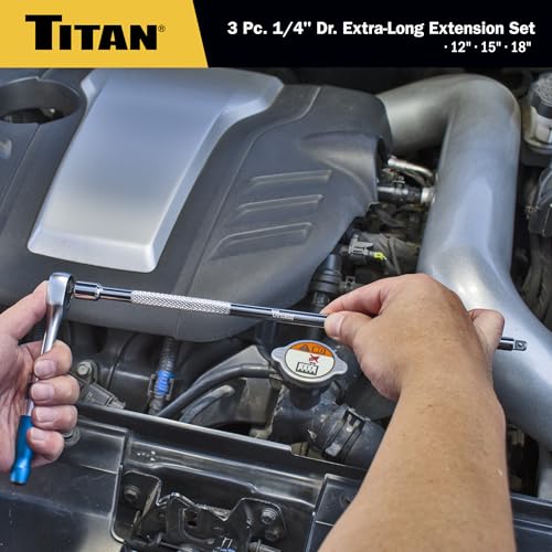 Titan 66153 3-Piece 1/4-Inch Drive Extra-Long Extension Set, Includes 12", 15", & 18" Extensions, Chrome Vanadium Steel Construction with Chrome Finish by Titan - Used condition - Image 6