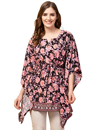 Image of Hive91 Floral Elegance: Rayon Kaftan with Fringes