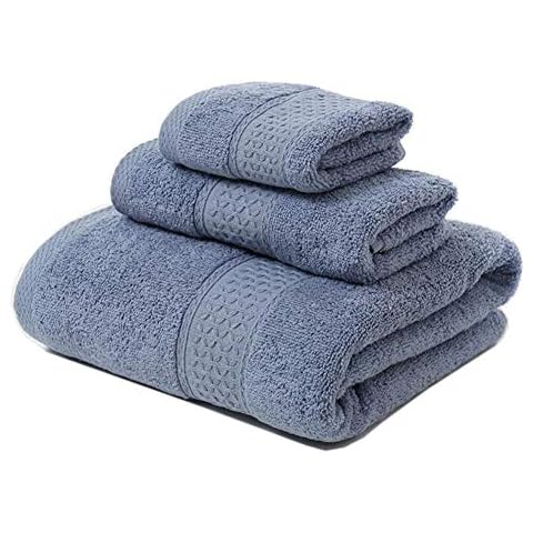 JARITTO Ensembles de serviettes de Bain Toilette 3 Pièces Ensemble 1 Drap de Douche + 1 Essuie-Mains + 1 Débarbouillette Coton Doux (Bleu) Cover