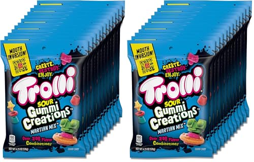 Image of Trolli Sour Gummy Creations Martian Mix, Sour Gummy Candy, 4.25 Ounce Bags (Pack of 24)