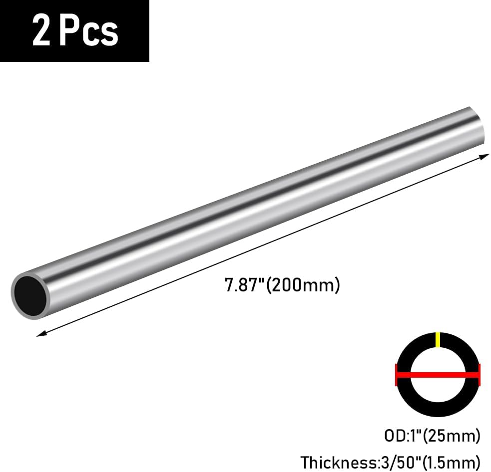 Eoiips 1" OD 304 Stainless Steel Tube, Thickened 304 Stainless Steel Seamless Tubing Round Metal Pipe, 7.87" Length Industrial Metal Straight Tube, 2 Pcs
