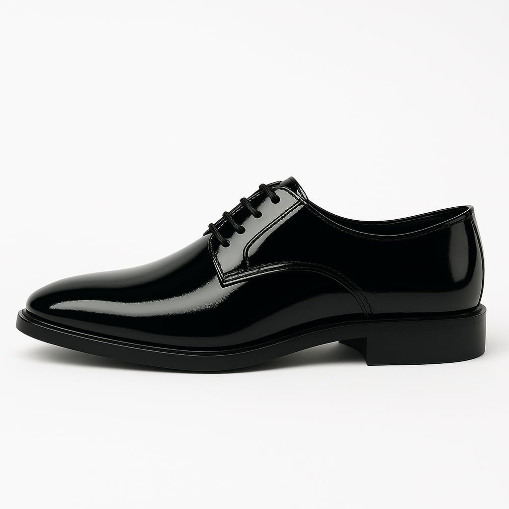 Mens Tuxedo Dress Shoes Faux Patent Leather Oxfords Shoe Formal Classic Business Wedding Prom Suit Black