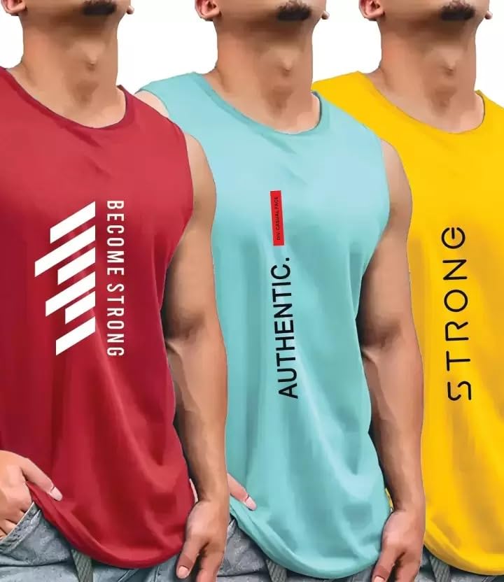 Men’s Sleeveless Sando Vest T-Shirt with Stylish Printed Design | Premium Polyester and Cotton Blend Gym Wear-picture-10