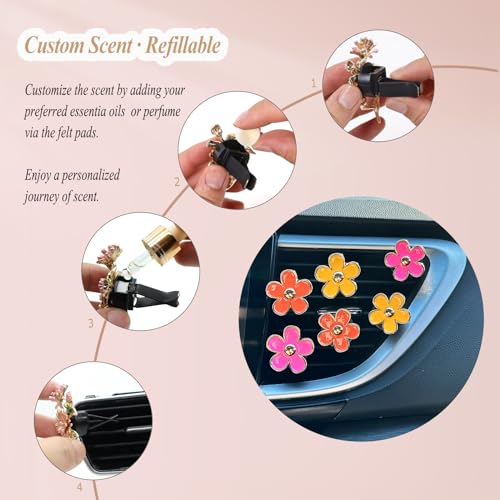 Image of ORIESSE 6pcs Flower Air Freshener Vent Clips,Pink Yellow Orange Daisy Car Decor Accessories for Women,3.3cm /3cm Girly Refillable Diffuser
