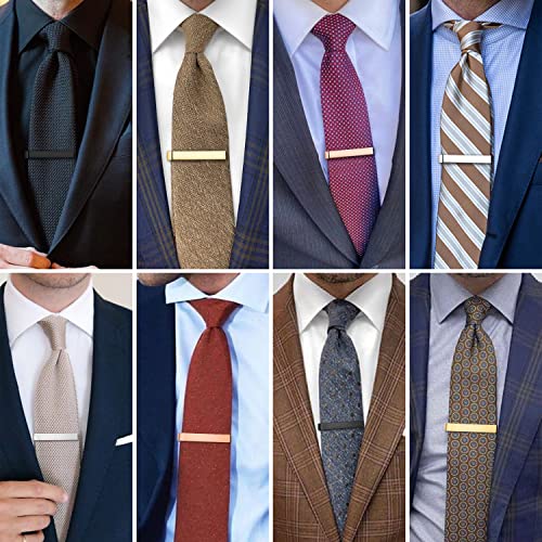 HAWSON 2 inch Tie Clips for Mens-Skinny Tie Bar 8pcs set, Personalized Letter Tie Pin Father of The Bride Gifts Tie Bar Set for Wedding Anniversary Business and Best Gift