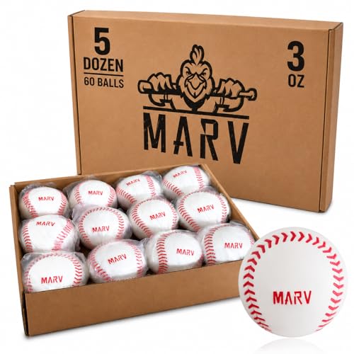 Marv Sunken Seam Foam Pitching Machine Baseballs 5 Dozen Team Pack Durable High Velocity 3oz Training Balls