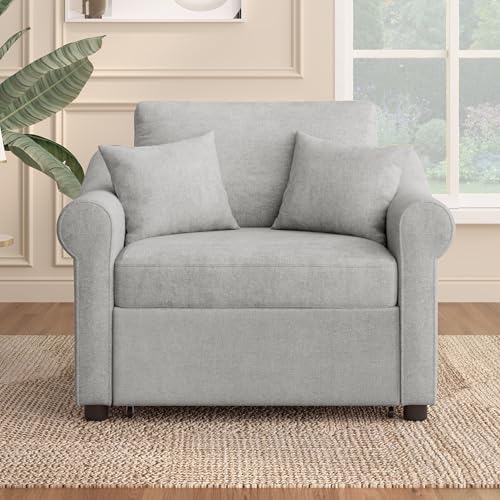 Sillón convertible chenille gris con respaldo ajustable miniatura 3