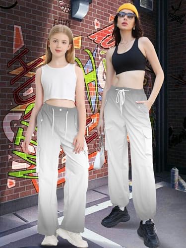 Image of Cromoncent Cargo Pants Girls & Women Parachute Pants Y2K Baggy Rave Clothes Waterproof with Pockets, 6 Years - 3XL