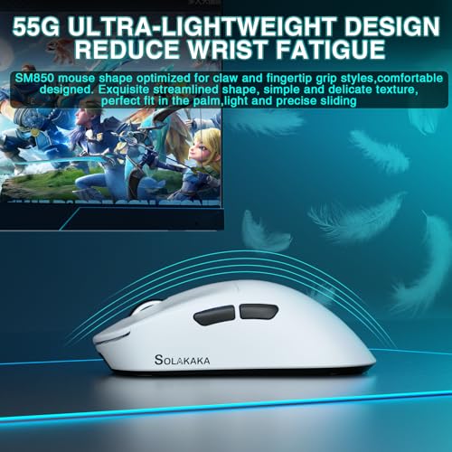 Image of SOLAKAKA SM850 Gaming Mouse Wireless 24000 DPI Lightweight PC Gamer Mice | BT5.1 /2.4G /USB-C, 6 Programmable Buttons, Ergonomic Design, 250H Long Battery Life, High Precision Tracking for PC Laptop