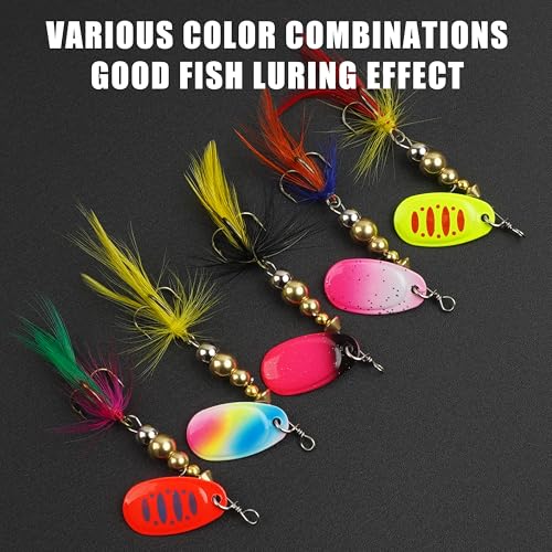 image for AGOOL Fishing Lures Spinner Baits with Rooster Feather Treble Hooks In