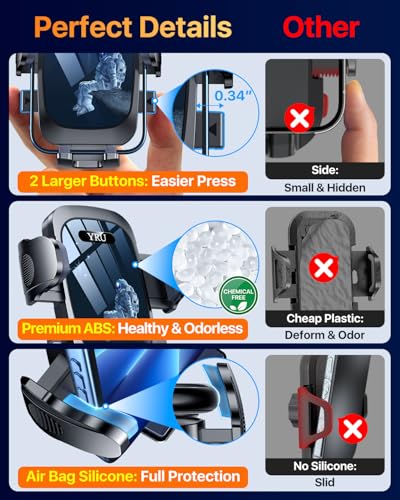 Image of YRU [True Upgrade for Safety Car Phone Holder Mount [Patent & Military-Grade] Dashboard Cell Phone Holder for Car Vent Windshield Phone Stand for iPhone 17 16 15 14 Pro Max Truck Samsung, Black Blue