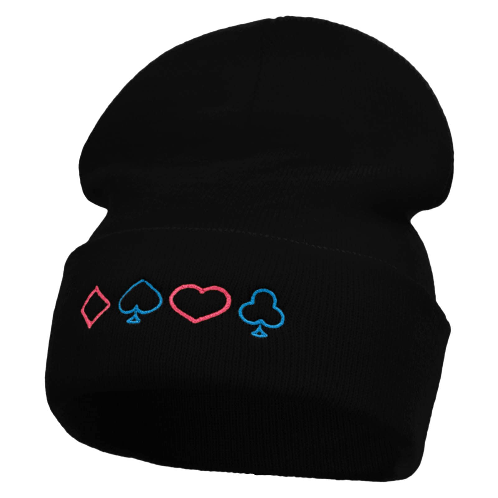 e4Hats.com The Neon Card Suits Embroidered 12 Inch Long Knitted Beanie - Black OSFM