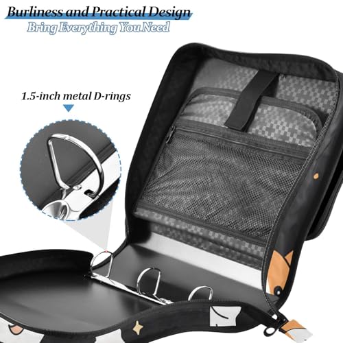 Image of 3 Ring Zipper Binder with Shoulder Strap Corgis Dog Star Black 1.5 inch Binders Keeper Large Capacity Multi Pockets for School Office Supplies