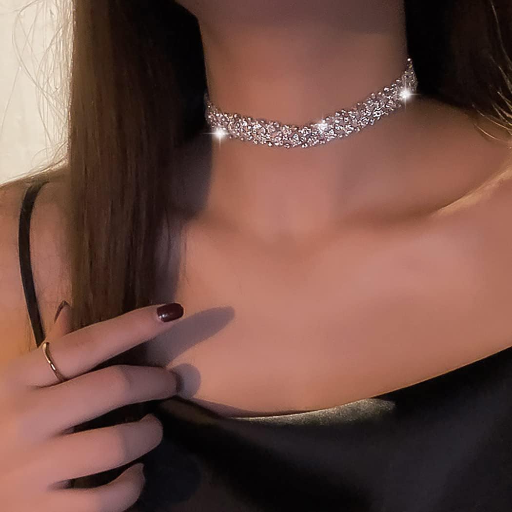 JEAIRTS Rhinestone Choker Necklace Silver Sparkly Full Crystals Necklace Chain Jewerly Fashion Party Accessories for Women - Image 3