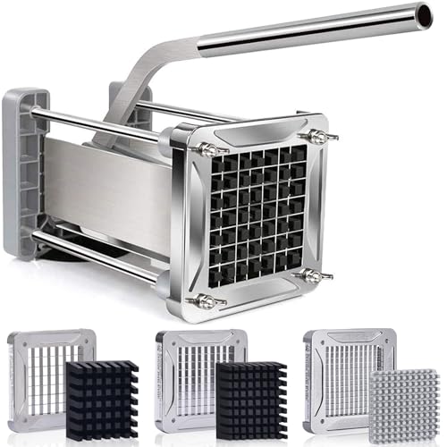 French Fry Cutter, Sopito Professional Potato Cutter Stainless Steel with 1/2-Inch and 1/4-Inch and 3/8-Inch Blade Great for Potatoes Carrots Cucumbers