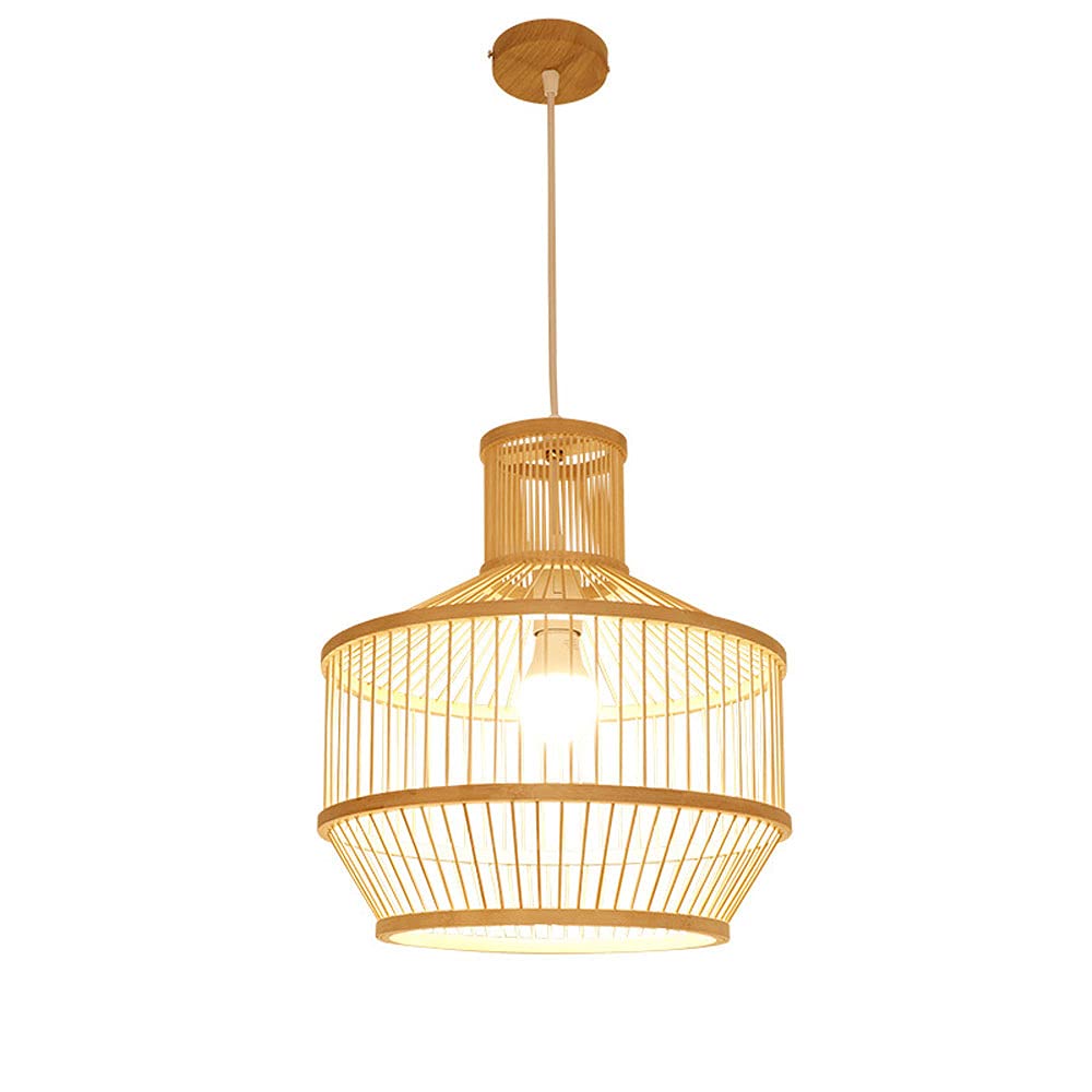 Lámpara colgante Retro de ratán con accesorios, pantalla de jaula de pájaros, para comedor, Estilo rústico, Color Beige.