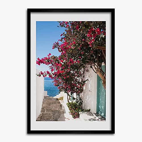 Tableau décoratif rues grecques avec cadre MDF 50x70 cm pour sublimer votre salon moderne