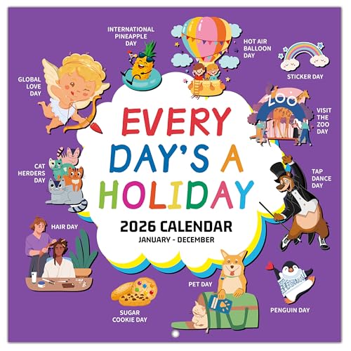 2026 Wall Calendar - 12 Months Calendar from Jan. 2026 - Dec. 2026, 12" x 24" (Open), Every Day's A Holiday Wall Calendar, 2026 Calendar with Premium Paper, Hanging Hole for Home & Office