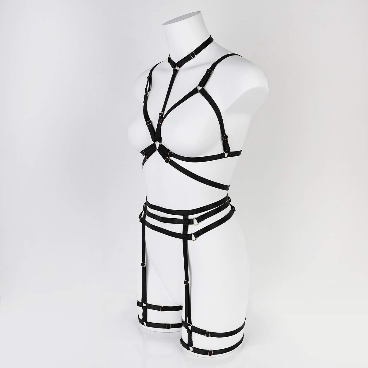 LIVE4COOL Women Harness Cupless Cage Bra Set Elastic Lingerie for Women Adjustable Hollow Out Strappy Set Sexy Strap Belt: Black2