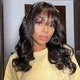 SUPERNOVA Body Wave Human Hair Wig with Bangs 5x5 HD Lace Upgrade All-Day Comfort Human Hair Wigs with Bangs Loose Body Wave Pre Cut Plucked Lace Frontal Glueless Wig 18 Inch 200% Density