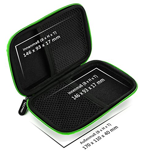 deleyCON Festplattentasche Festplatten Case HDD Case - Für 2,5 Zoll Festplatten und SSD - Robust & Stoßsicher - 2 Innenfächer Netztaschen - Schwarz/Grün – Bild 7