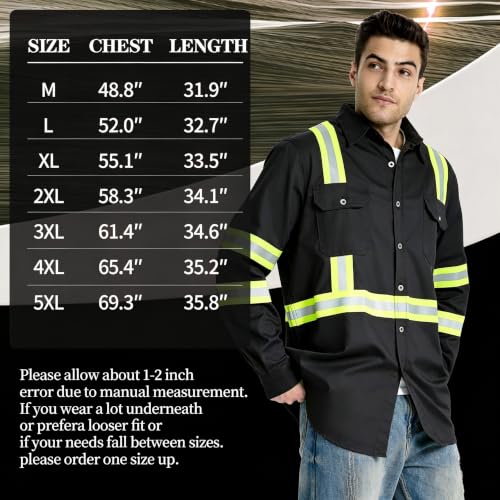 Image of SRsafety Hi Vis FR Shirts for Men,7.0oz Long Sleeve FR Work Shirts,100% Cotton High Visibility Fire Shirt
