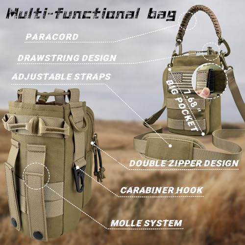 Image of Half Gallon Water Bottle with Sleeve - 64 oz Stainless Steel Insulated Water Jug with Handle Wide Mouth Gym Water Bottles for Men Sports Workout Hiking Camping with Military Pouch Khaki