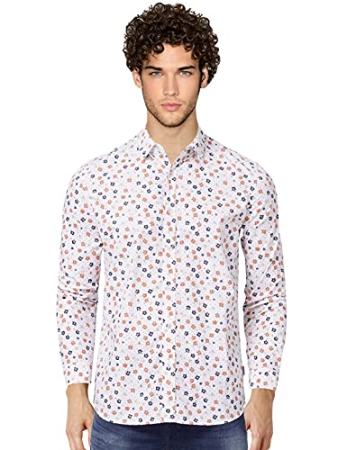 Image of Jack & Jones Men's Cotton Slim Fit Printed Spread-Collar Casual Shirt