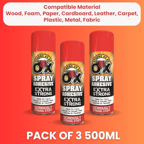 Carpet Adhesive Glue Spray Leather Foam Card Art Craft Fabric Strong Heavy Duty (Pack Of 3 3037) - Image 2